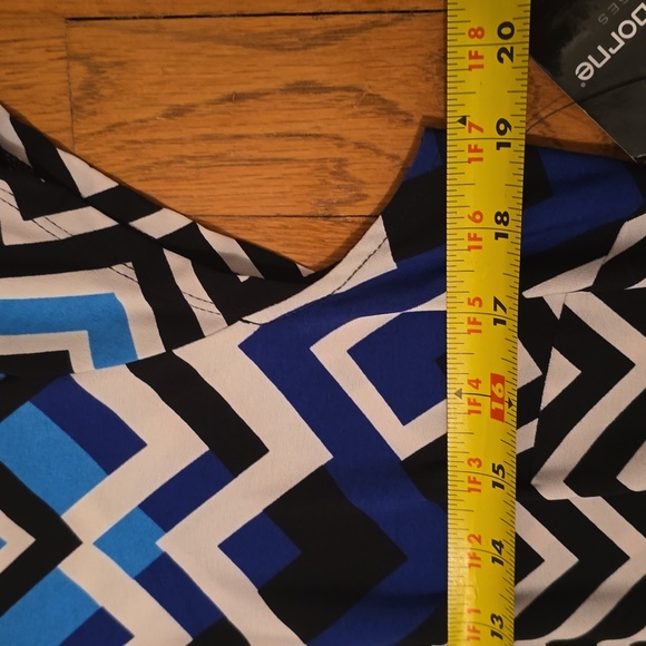 LIZ CLAIBORNE WOMENS BLUE & WHITE SYMMETRICAL SMALL CAP SLEEVES DRESS SIZE LARGE - Picture 7 of 14